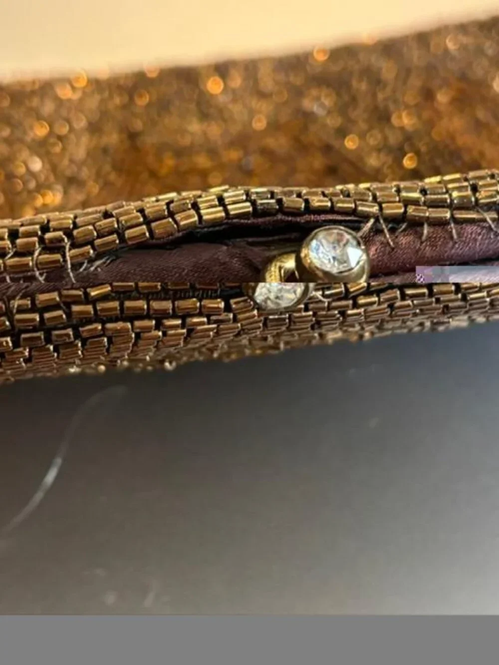 Vintage Brown Beaded Satin Cocktail Clutch Purse 8